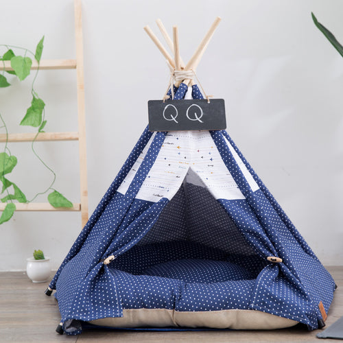 Canvas Pet Tent for Small & Medium Dogs – Teepee House, Washable Cushion, In&Out
