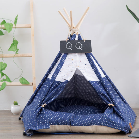 Canvas Pet Tent for Small & Medium Dogs – Teepee House, Washable Cushion, In&Out