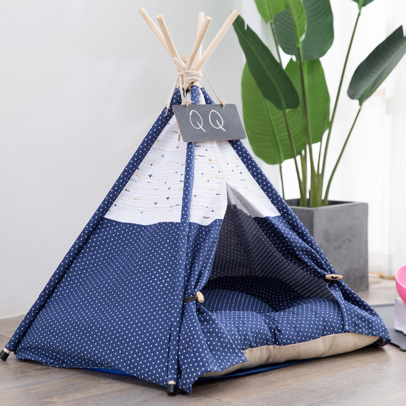 Canvas Pet Tent for Small & Medium Dogs – Teepee House, Washable Cushion, In&Out