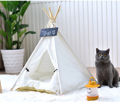 Wooden Pet Tent for Cats and Dogs, Small Doves Design