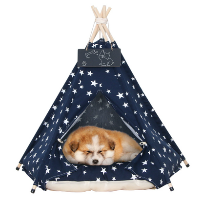 Canvas Pet Tent for Small & Medium Dogs – Teepee House, Washable Cushion, In&Out