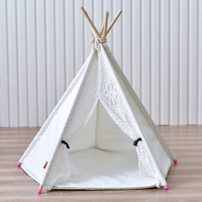 Wooden Pet Tent for Cats and Dogs, Small Doves Design