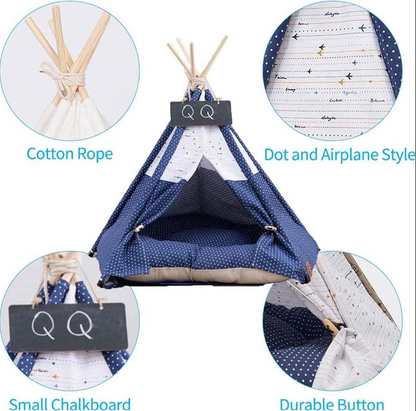 Canvas Pet Tent for Small & Medium Dogs – Teepee House, Washable Cushion, In&Out
