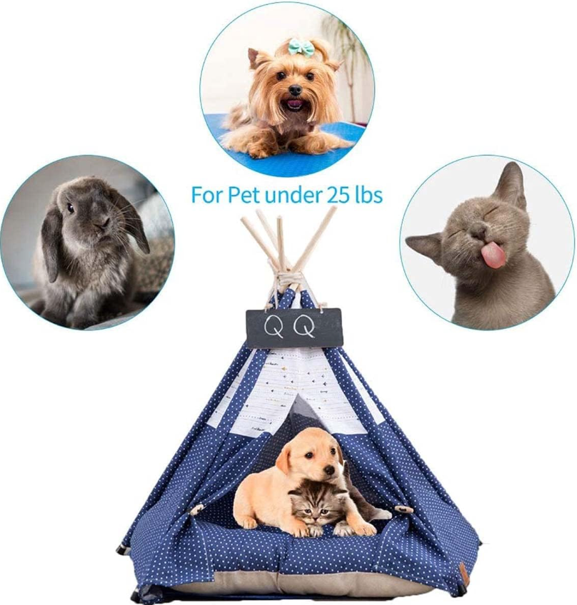 Canvas Pet Tent for Small & Medium Dogs – Teepee House, Washable Cushion, In&Out