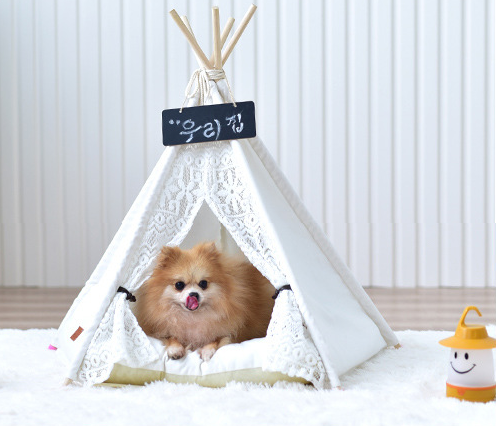 Wooden Pet Tent for Cats and Dogs, Small Doves Design