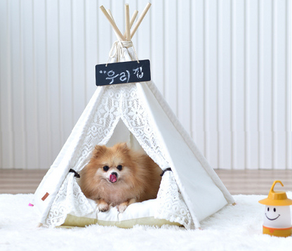 Wooden Pet Tent for Cats and Dogs, Small Doves Design